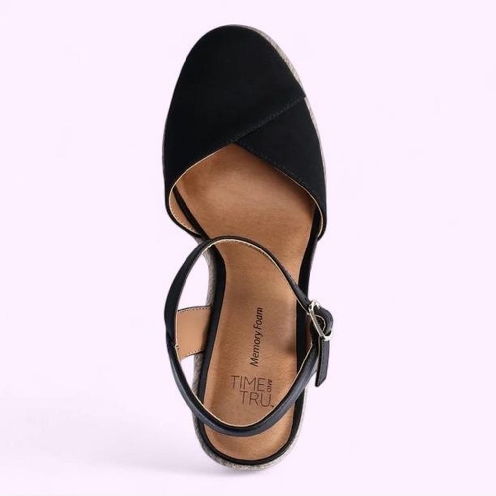 NWT Time and Tru Cotton Canvas Memory Foam Wedge Sandals Size 9 Heels - Picture 5 of 9